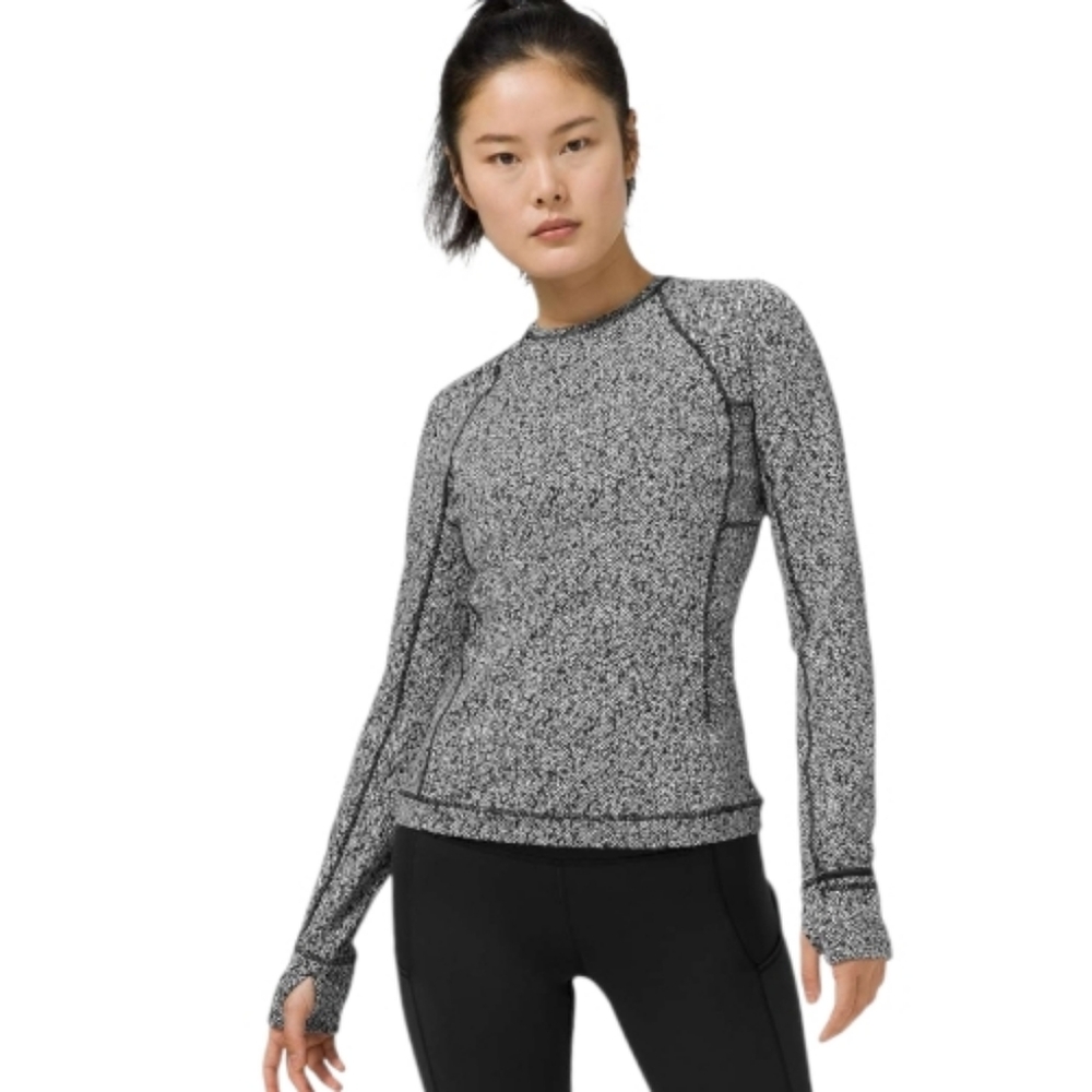 Lululemon Runderful Long Sleeve Scattered Herringbone Black White